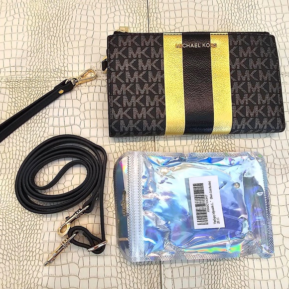 Michael Kors Women's Logo Stripe Continental Set Travel Double Top Zip Wallet - Picture 8 of 15